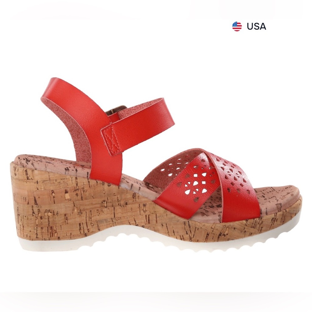 Skechers Cali Women's Bohemias Urban Pixie Wedge Sandals shoes red memory foam 6 - Picture 10 of 10